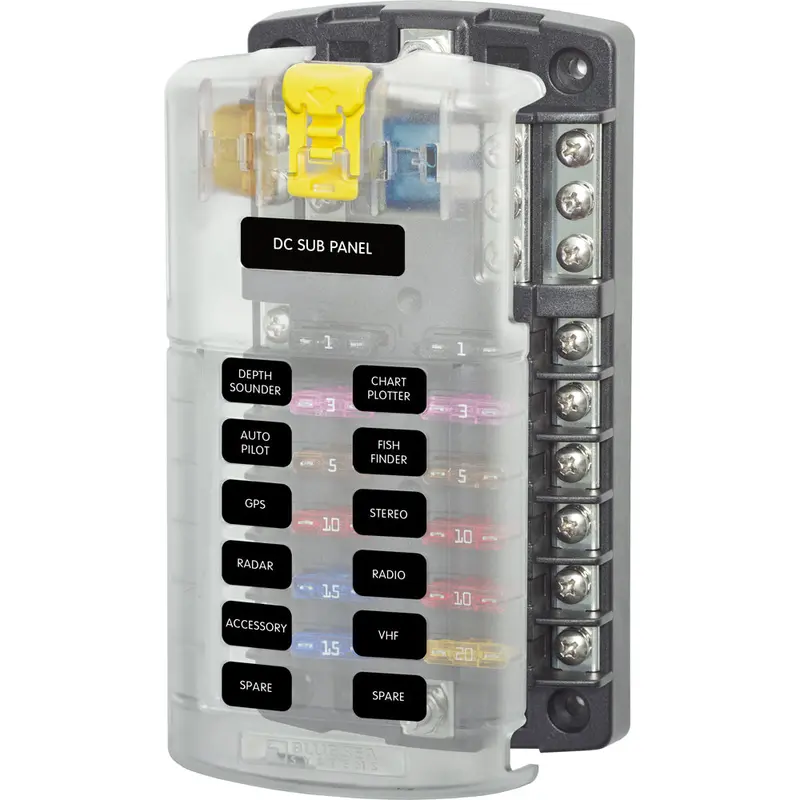Blue Sea 5026 St Blade Fuse Block – 12-Circuit W/Cover & Negative Bus 1