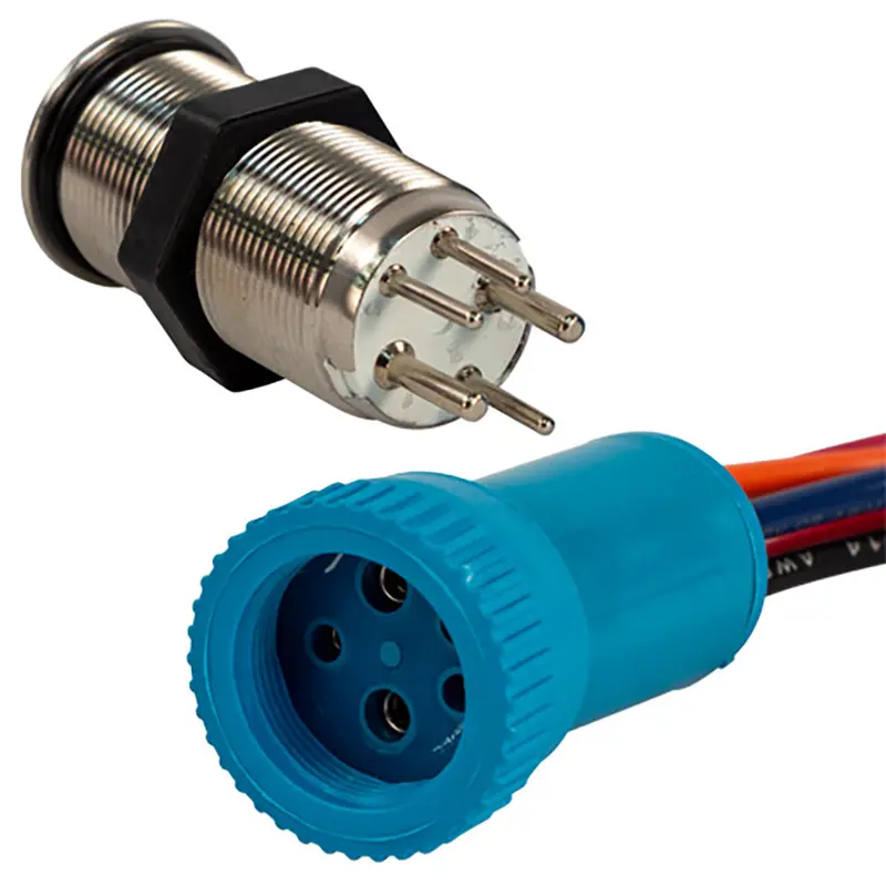 Bluewater 19Mm Momentary Push Button: Off/(On) With Blue & Red Leds – 4-Foot Lead 1