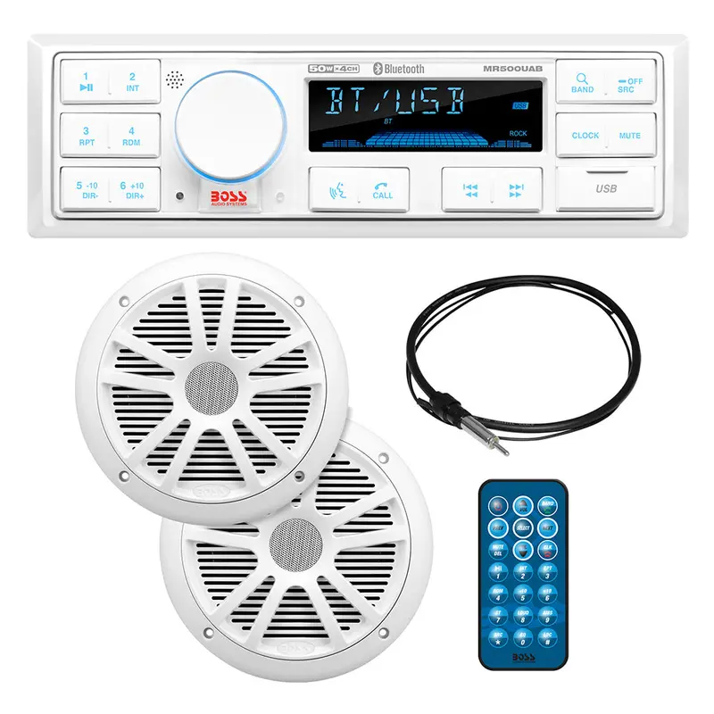 Boss Audio Mck500Wb.6 Marine Audio Kit – Includes Mr500Uab Receiver, Two Mr6W Speakers, Mrant10 Antenna, And White Remote 1