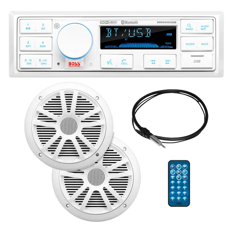 Boss Audio Mck500Wb.6 Marine Audio Kit – Includes Mr500Uab Receiver, Two Mr6W Speakers, Mrant10 Antenna, And White Remote (Refurbished) 1