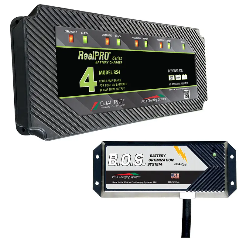 Dual Pro Rs4 Rugged-Use 4-Bank 12V Marine Battery Charger With Triple-Bank Battery-On-Start (B.O.S.) Support (Rs4/Bos12V3) 1
