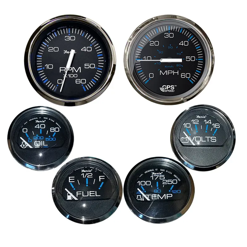 Faria Chesapeake Black Instrument Set – 6-Piece Boxed Gauge Kit For Inboard Engines 1