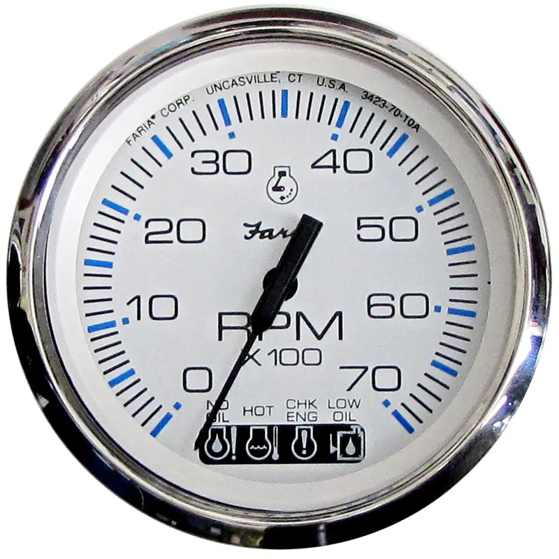 Faria Chesapeake Stainless Steel 4-Inch Gas Tachometer With System Check – 7000 Rpm, Johnson/Evinrude Specific [33850] 1