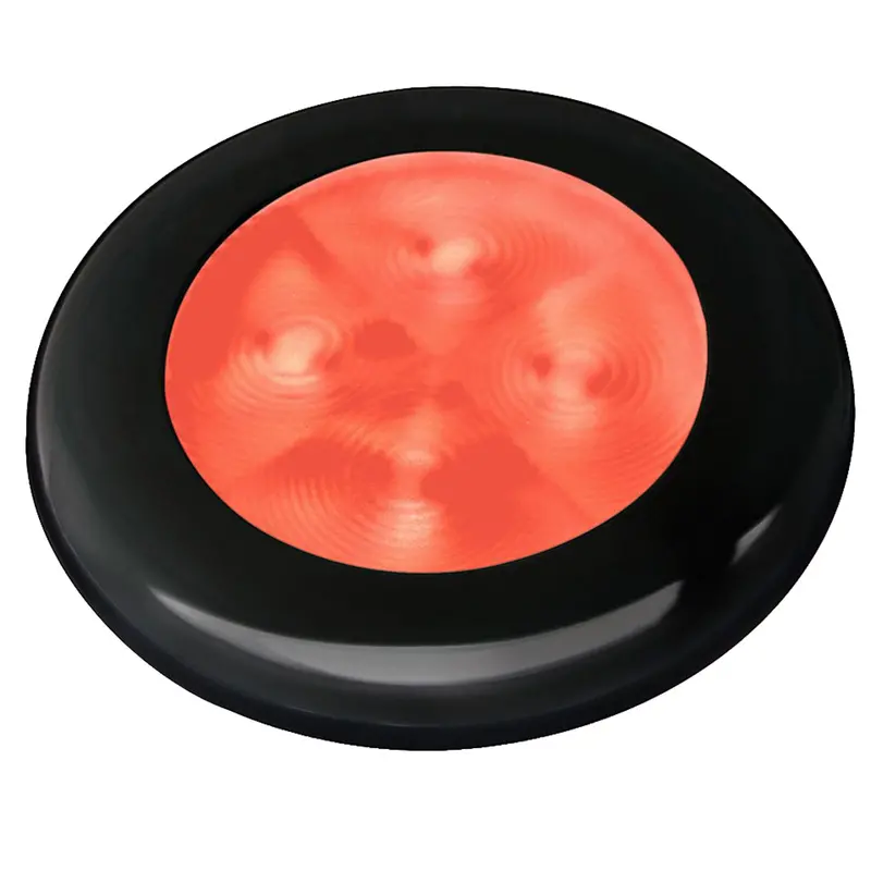 Hella Marine Slim-Line Enhanced-Brightness Round Courtesy Lamp – Red Led, Black Bezel, 12V 1