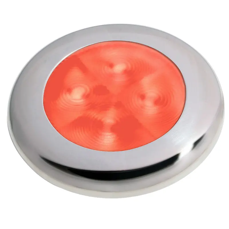Hella Marine Slim-Line Enhanced-Brightness Round Courtesy Lamp – Red Led, Stainless Steel Bezel, 12V 1