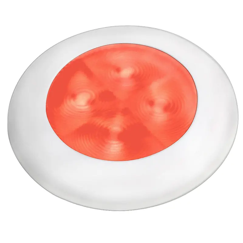 Hella Marine Slim-Line Enhanced-Brightness Round Courtesy Lamp – Red Led, White Bezel, 12V 1