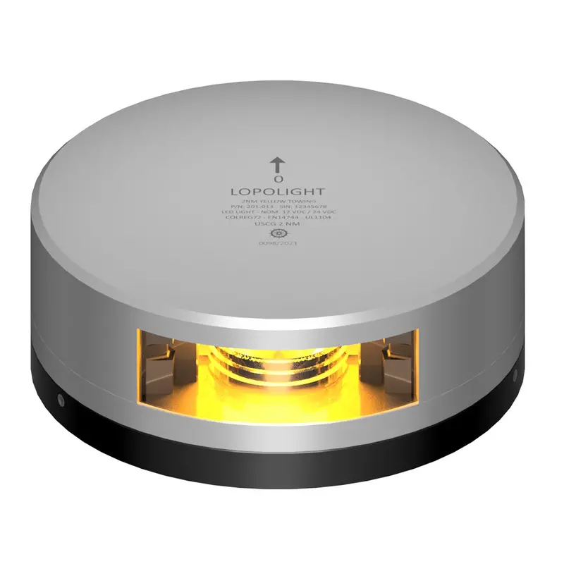 Lopolight Yellow Towing Light – 2-Nautical Mile Visibility, Silver Housing With Flat Base 201-013-Fb 1