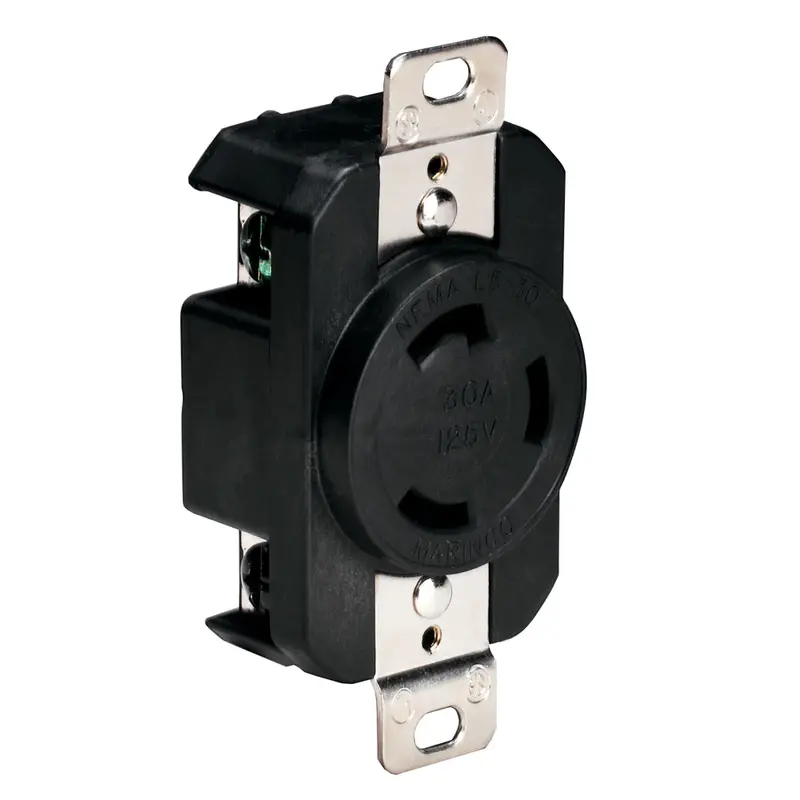 Marinco 30A 125V Locking Receptacle – Heavy-Duty Black Housing (Model 305Crrb) 1