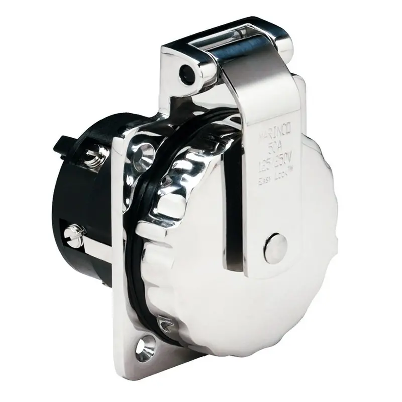 Marinco 50A Stainless Steel Shore Power Inlet – 125/250V, No Rear Safety Cover (Model 6373El) 1