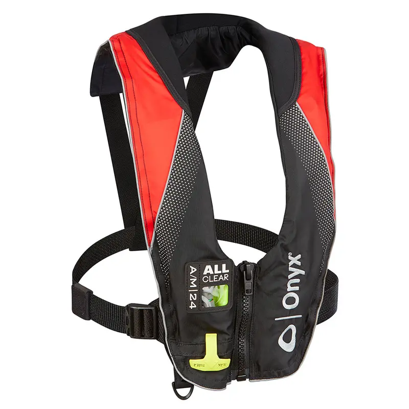 Onyx A/M-24 All Clear Inflatable Life Jacket – Automatic/Manual Activation, Black/Red, Adult Size 1