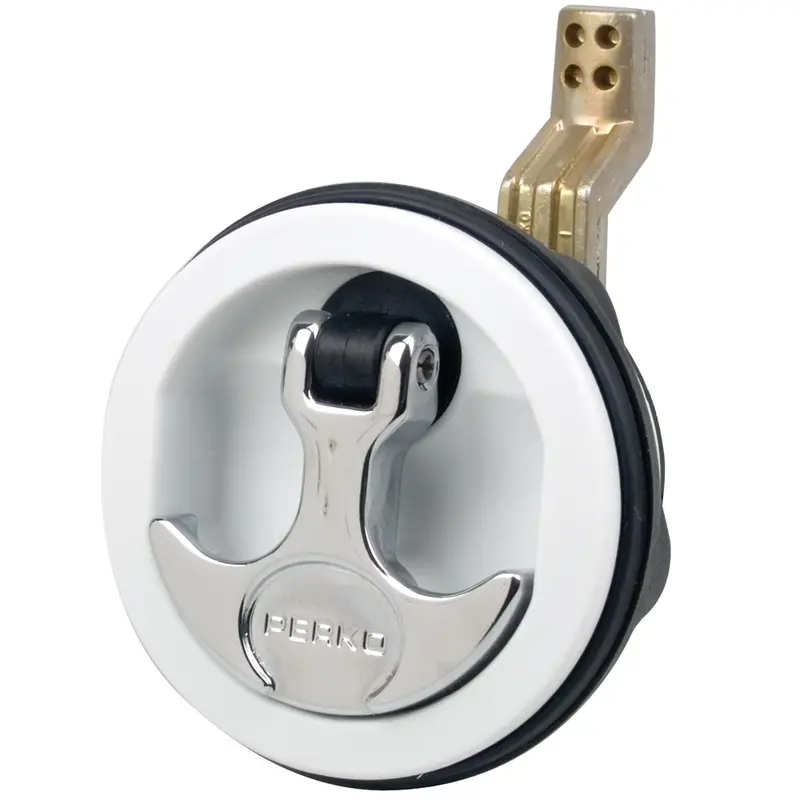 Perko Surface-Mount Flush Latch – Offset Cam Bar, 2.5" Cutout, White Housing 1