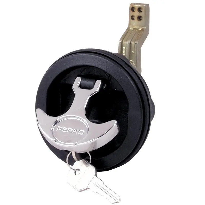 Perko Surface-Mount Latch Assembly – Black Body, Chrome Handle, Offset Cam, Adjustable Size (3/4"–2-3/8") 1