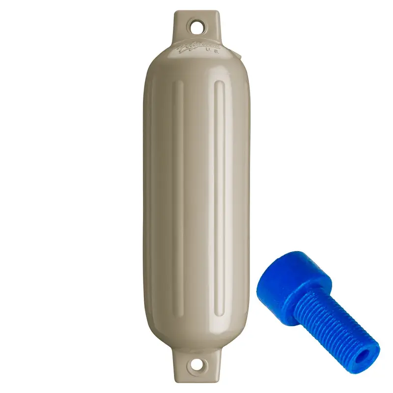 Polyform G-3 Twin-Eye Fender With Air Adapter – 5.5 X 19 Inch Sand-Colored Boat Fender 1