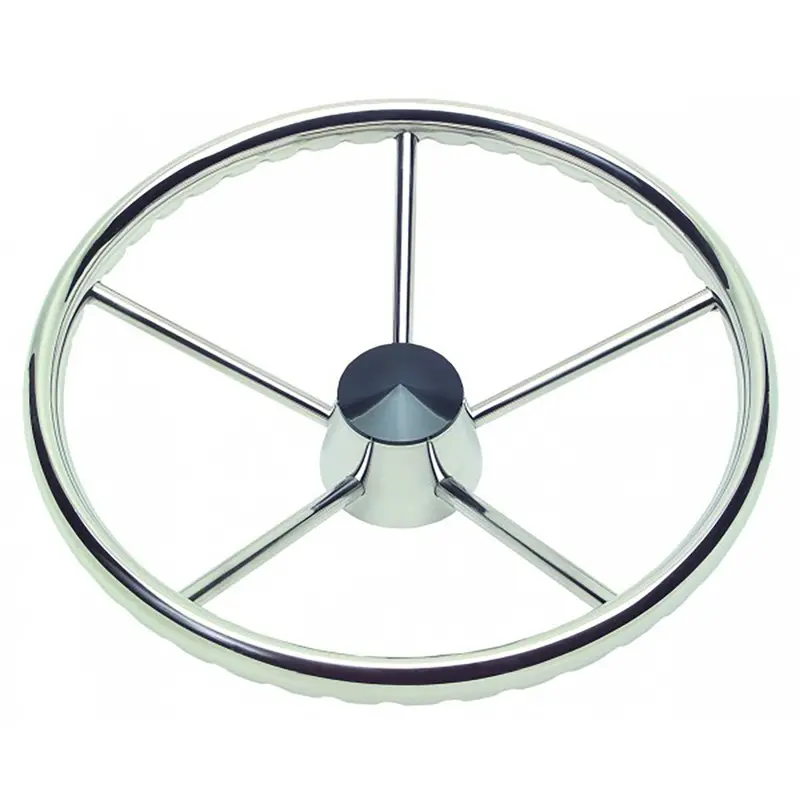 Schmitt Marine 170-Series Finger-Grip Destroyer Steering Wheel – 15.5", Stainless Steel Cap, 3/4" Tapered Shaft W/ Knob [1731521Fgk-R] 1