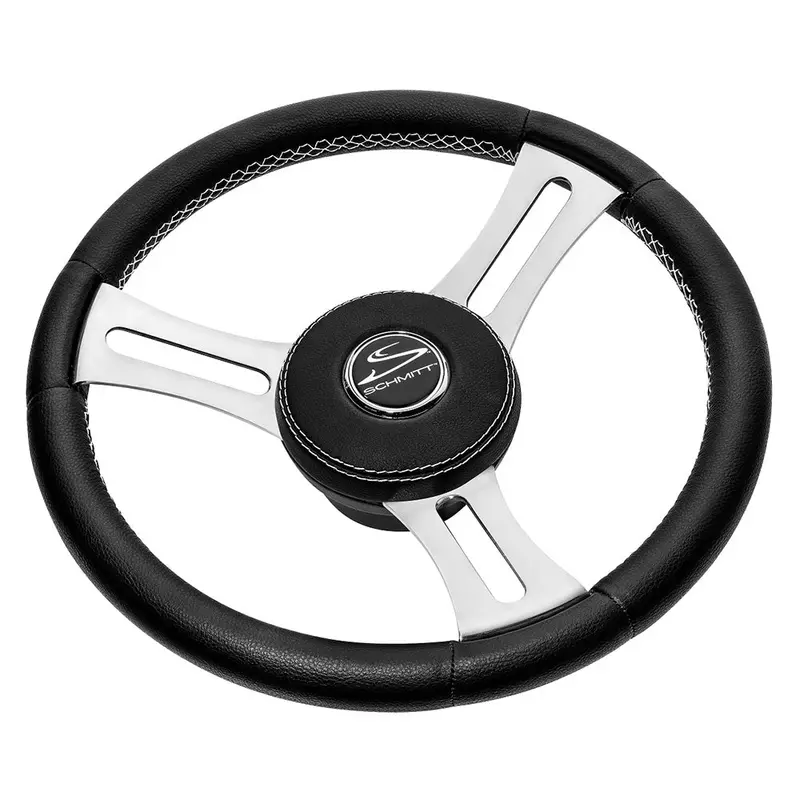 Schmitt Marine Torcello Elite Steering Wheel – 14", Black Leather Cap, Polished Ss Spokes, Pu085241 1