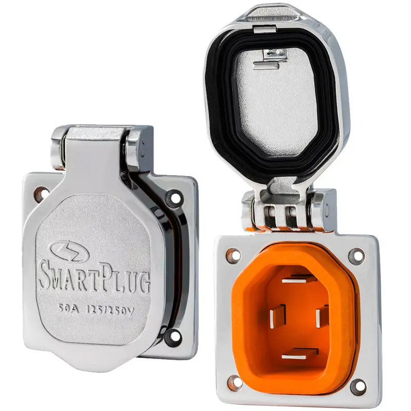 Smartplug 50A Marine Shore Power Inlet With Stainless Steel Housing And Protective Cover (Bm50S) 1