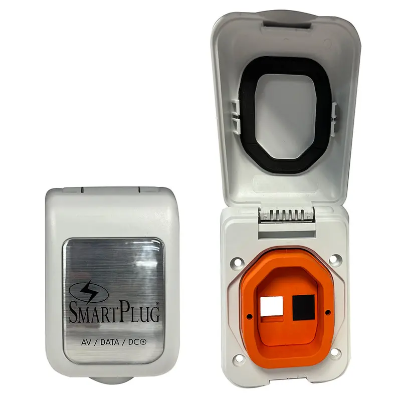 Smartplug Data Port Enclosure – White Cover With One Blank Plug + One Open Port (Model Bdbpw) 1