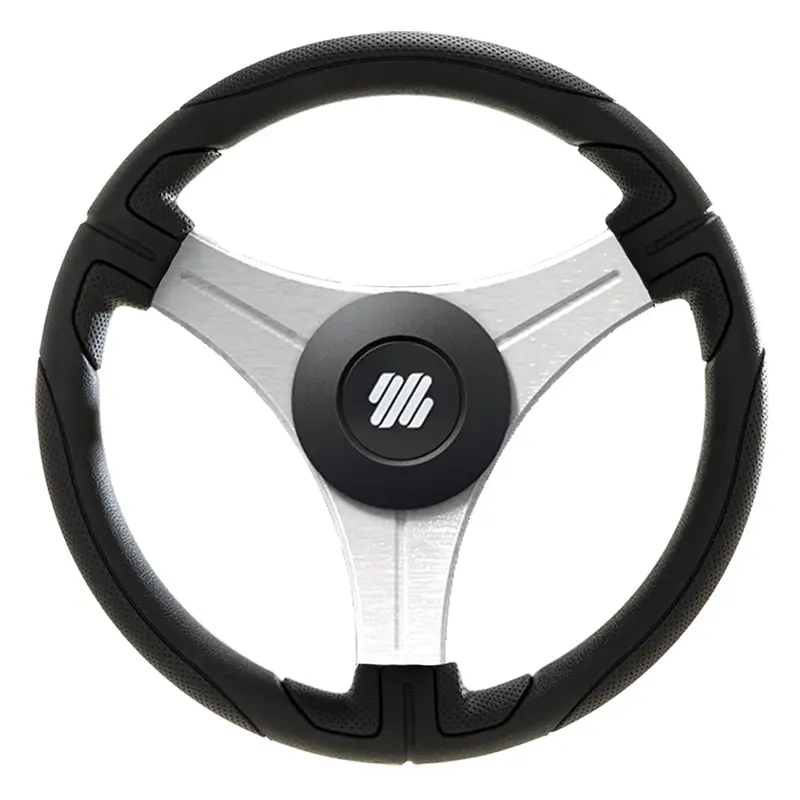 Uflex Ustica 13" Marine Steering Wheel – Black Polyurethane With Silver Spokes, X62 Hub 1