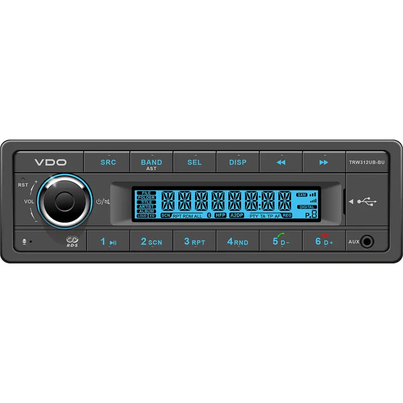 Vdo 12V Marine Stereo With Fm Rds, Bluetooth, Usb, And Mp3/Wma Compatibility – Blue Backlit Interface [Trw312Ub-Bu] 1