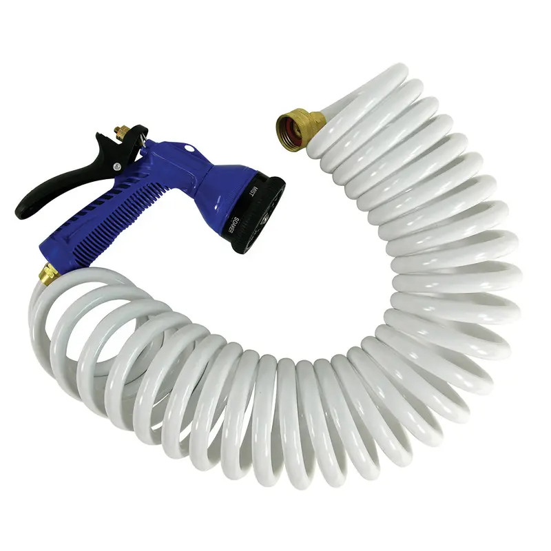 Whitecap 50-Foot White Coiled Deck Hose With Adjustable Spray Nozzle 1