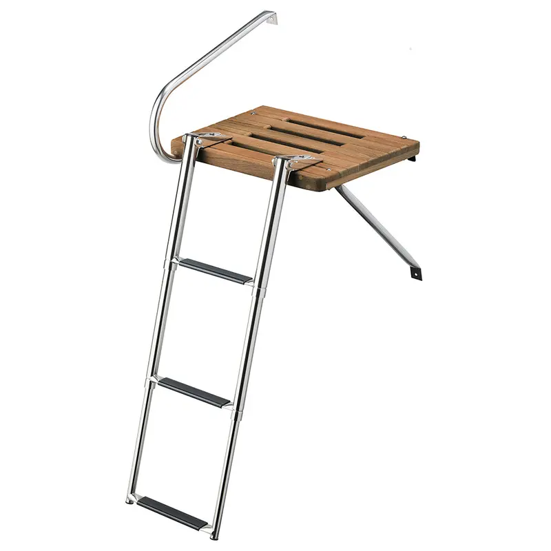 Whitecap Teak Swim Platform With Integrated 3-Step Telescoping Ladder – Outboard Only 1